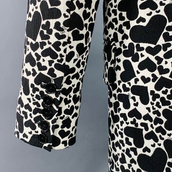 ZADIG & VOLTAIRE Size M Black White Crepe Heart Single Button Jacket Blazer - Picture 5 of 9